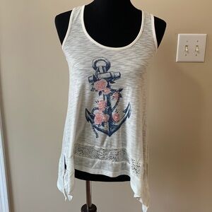 GUC Junior’s White Flowy Anchor Tank Top